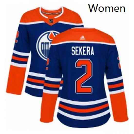 Womens Adidas Edmonton Oilers 2 Andrej Sekera Authentic Royal Blue Alternate NHL Jersey